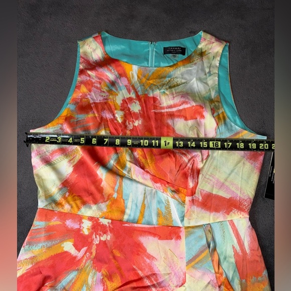 Tahari ASL NWT Nordstrom Size 14P Pink Blue & Orange Spring Office Midi Dress - Picture 3 of 10